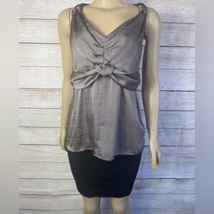 Banana Republic "Monogram"  Women's Gray Top Waist Bow Blouse NWT Sz 12
